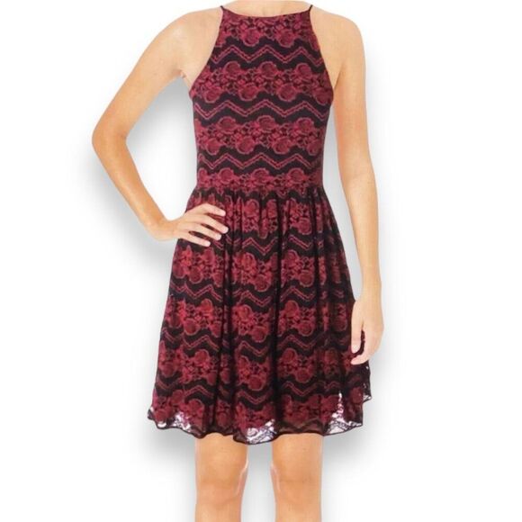 Black and Burgundy Red Lace Sleeveless A-line  Party Dress - NEW - Picture 1 of 4